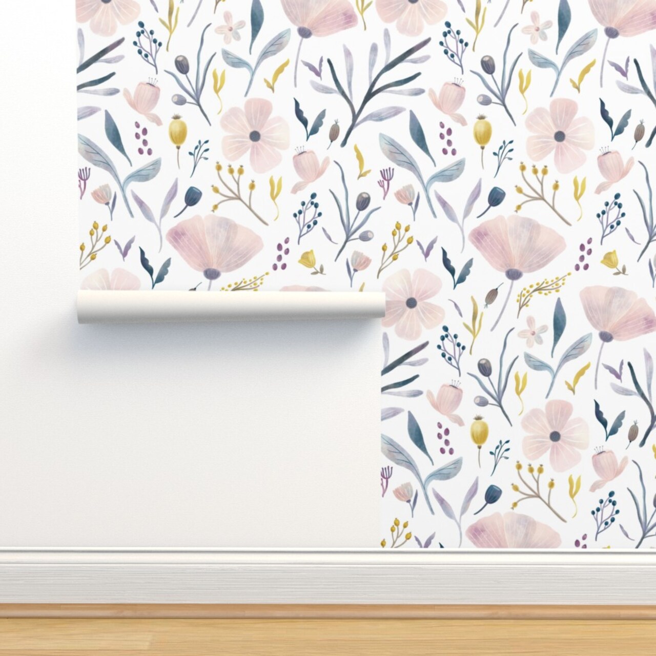 Pastel Flowers Floral Botanical Gardens Feminine Pink Purple Spring Farmhouse Easter Custom Removable Wallpaper by Spoonflower Peel & Stick Wallpaper 2FT Wide